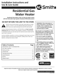 AO Smith at Lowes Ultra Low NOx Natural Gas and Liquid Propane Water Heater Installation Instructions and Use and Care Guide